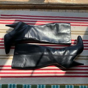 Via Spiga black leather high calf heeled boots
